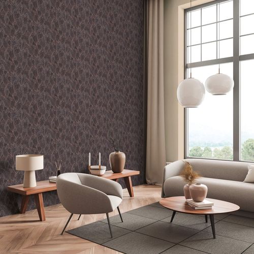 Papier peint nature Profhome 781282-GU papier peint intissé gaufré à chaud texturé avec des ornements floraux subtilement chatoyant brun noir or 5,33 m2
