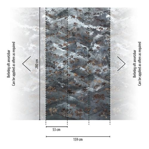 Papier peint photo Profhome 392591-GU papier peint intissé gaufré à chaud lisse avec un dessin abstrait mat bleu gris or 1,59 m x 2,8 m