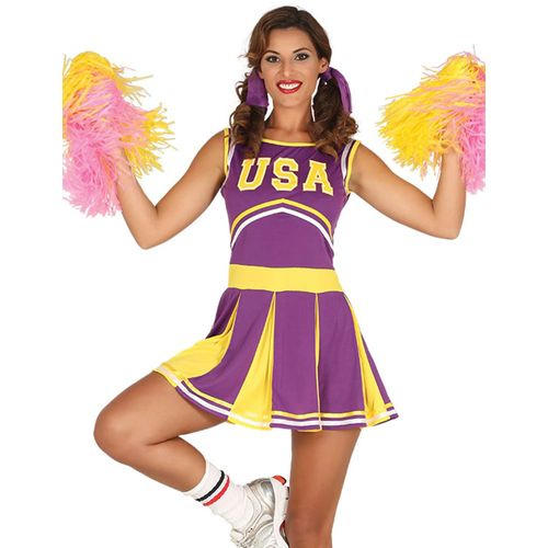 Déguisement Pompom Girl Usa Violet Et Jaune Femme - Taille: Xl (44-46)