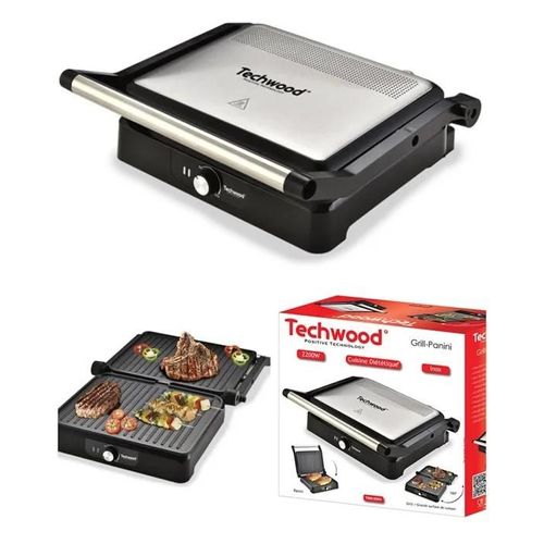 Grill Viande Panini INOX 2200W Bac récupérateur de graisse Plaque antiadhésive détachables Haute qualité Cuisson double face Plaque