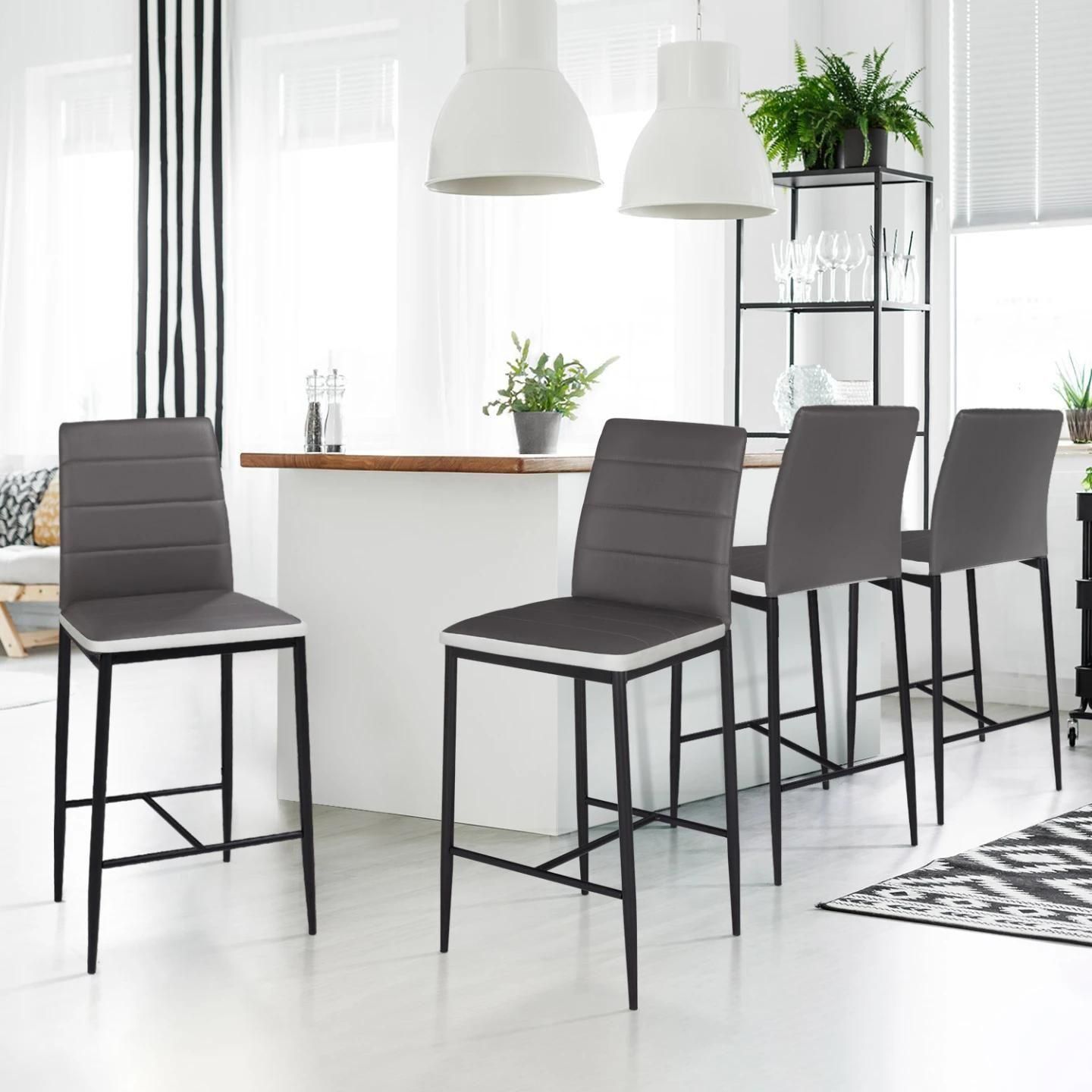 Lot De 4 Tabourets Romane En Pvc Gris Bandeau Blanc, Chaises De Bar Rembour...