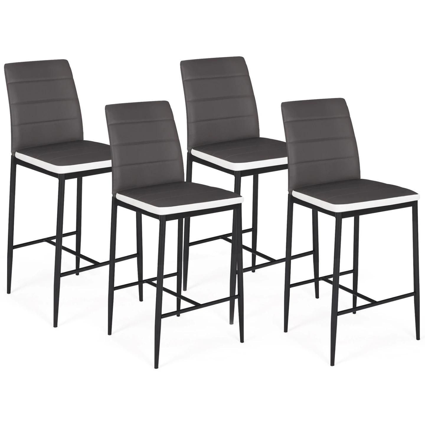 Lot De 4 Tabourets Romane En Pvc Gris Bandeau Blanc, Chaises De Bar Rembour... - 2