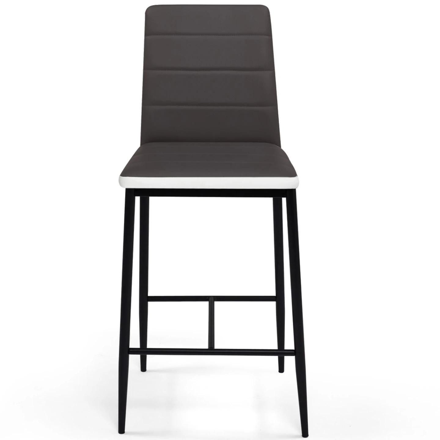 Lot De 4 Tabourets Romane En Pvc Gris Bandeau Blanc, Chaises De Bar Rembour... - 3