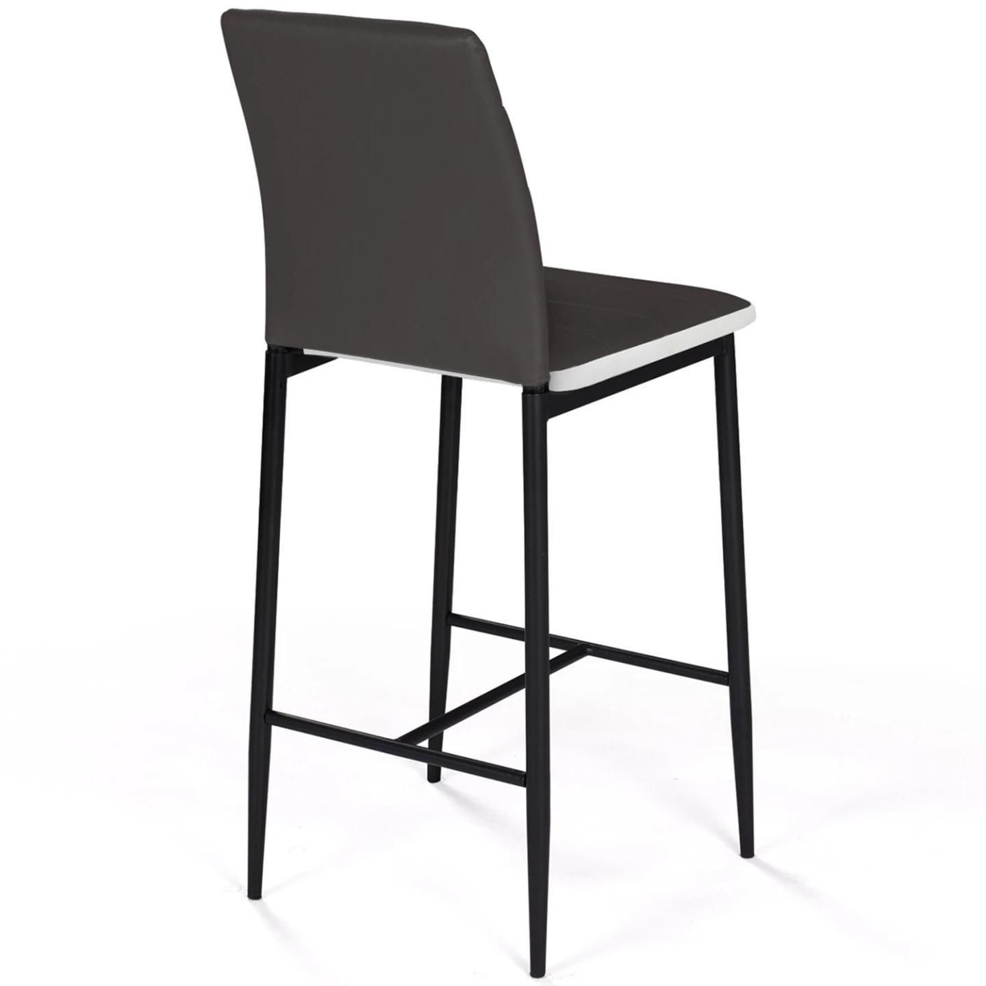 Lot De 4 Tabourets Romane En Pvc Gris Bandeau Blanc, Chaises De Bar Rembour... - 4