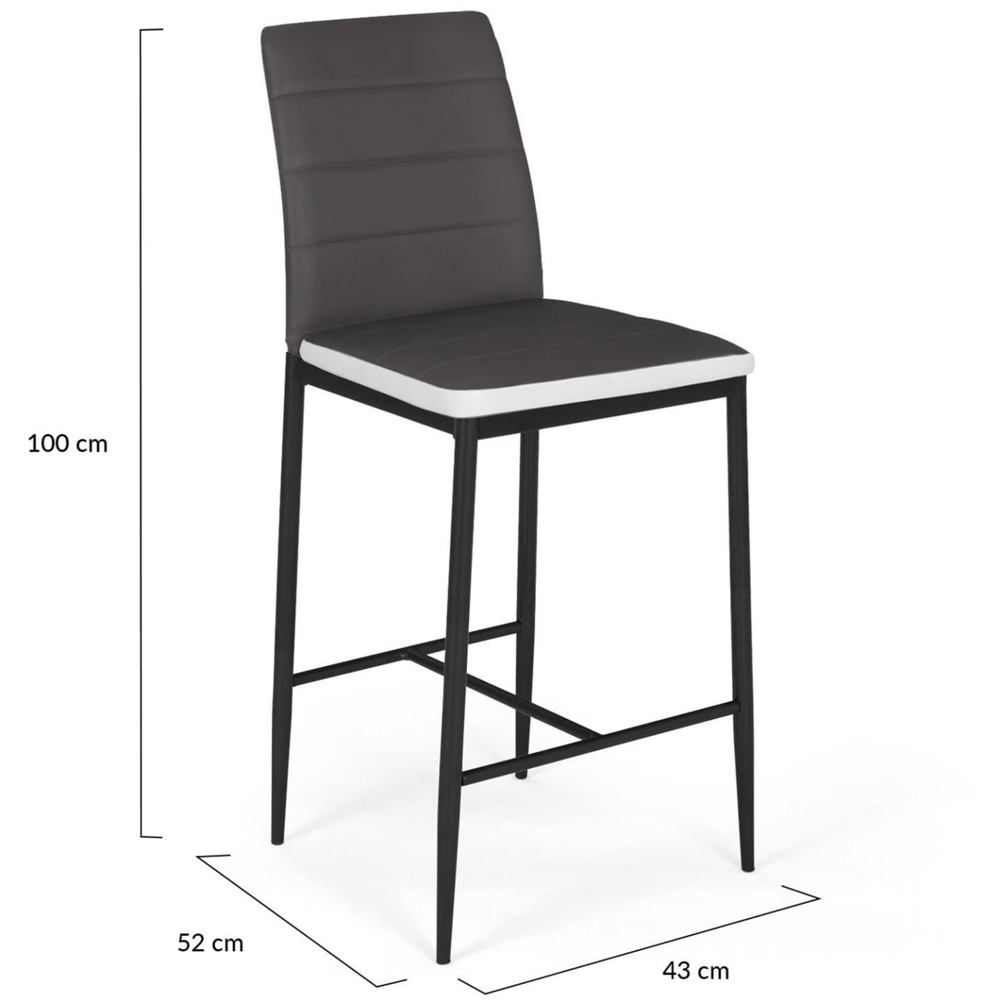 Lot De 4 Tabourets Romane En Pvc Gris Bandeau Blanc, Chaises De Bar Rembour... - 6