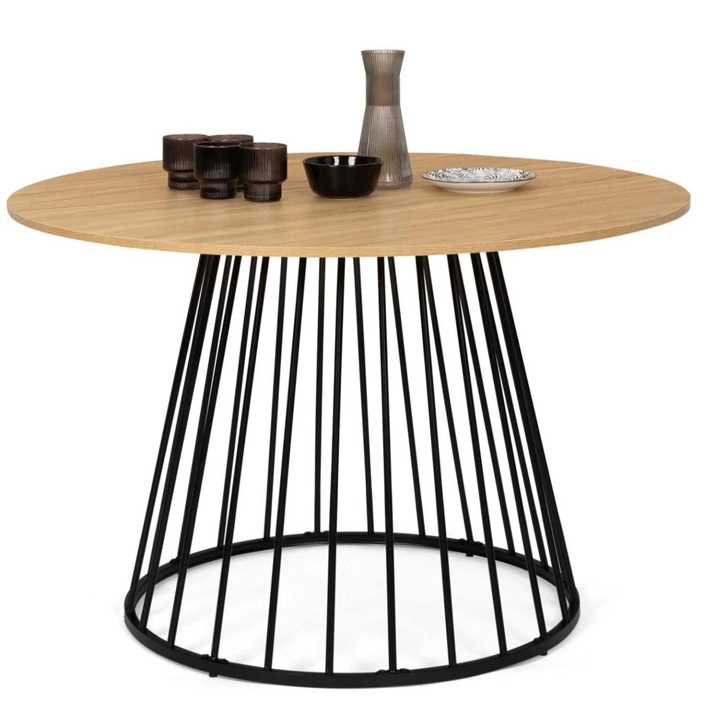 Idmarket Table  Manger Yuna Ronde 4-6 Personnes Pied Filaire Bois Et Noir - 2
