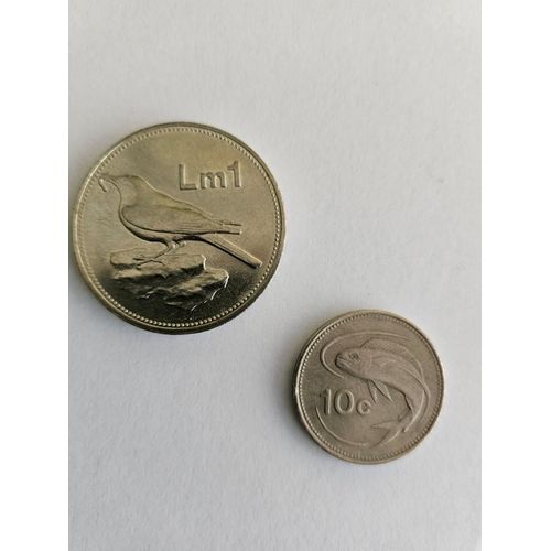 2 Pièces De Monnaie De Malte Avant L 'euro ( 1 Livre Maltaise Et 10 Centimes De Livre)