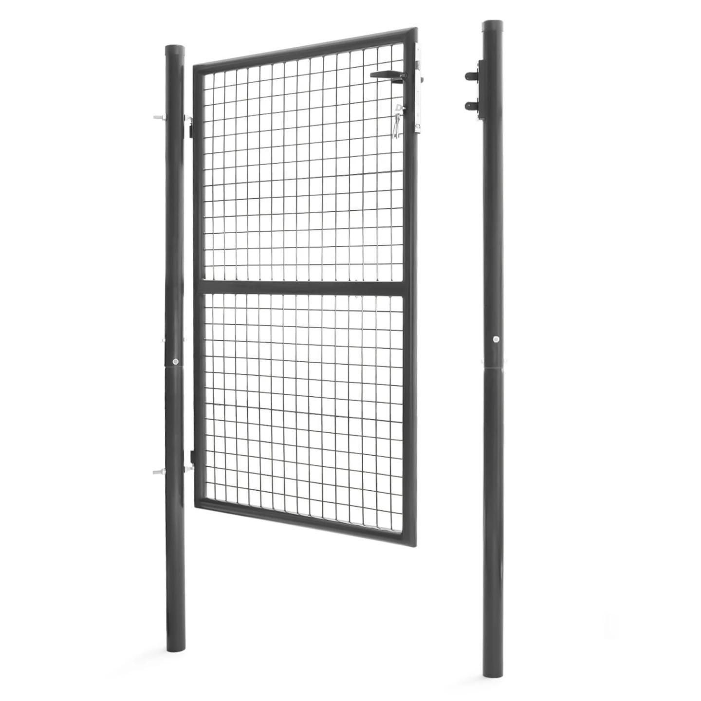 Portillon De Jardin 105 X 125 Cm En Acier Gris Anthracite Avec Serrure Et P... - 3