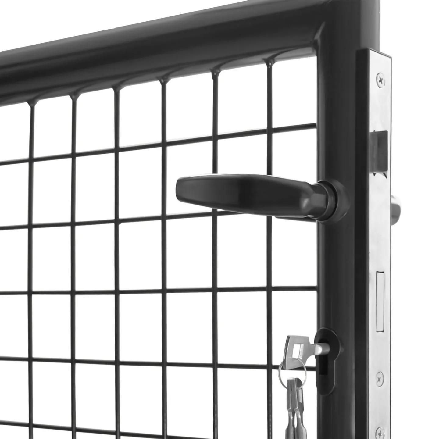 Portillon De Jardin 105 X 125 Cm En Acier Gris Anthracite Avec Serrure Et P... - 5
