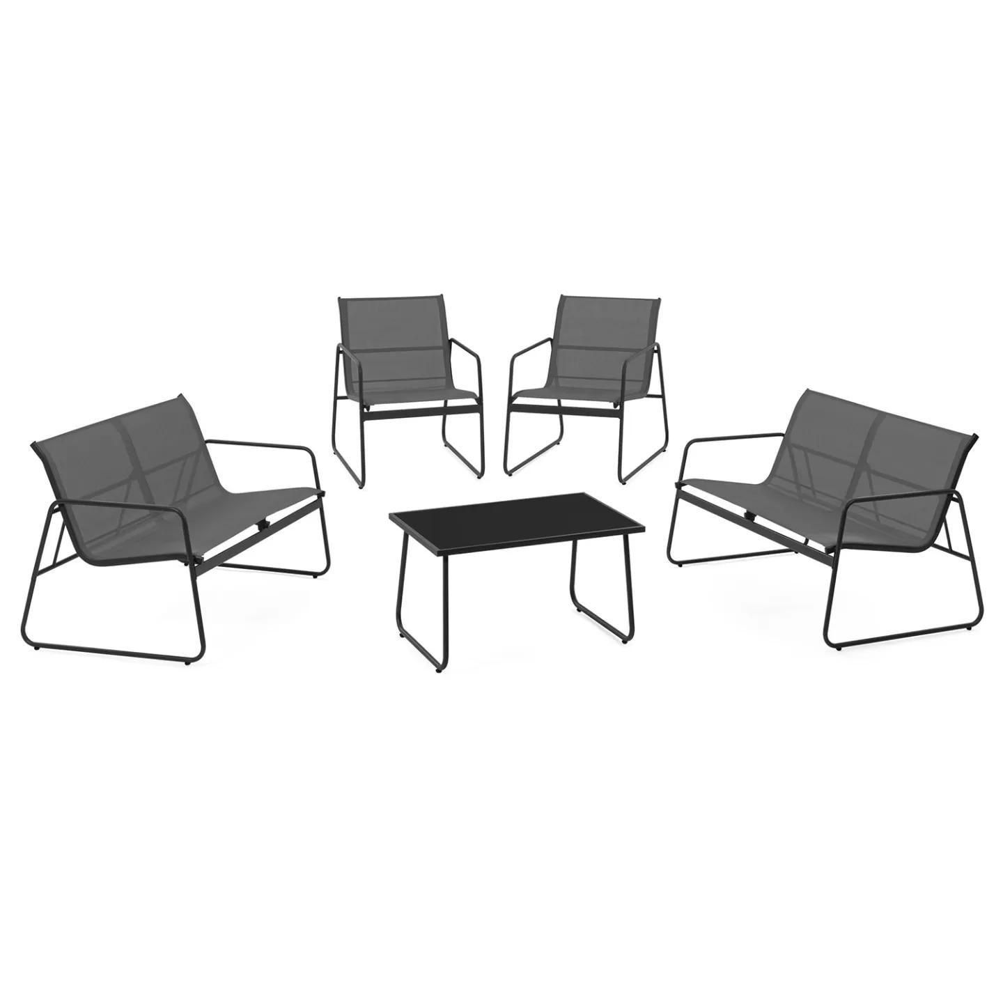 Salon De Jardin Bas Malaga 6 Places Avec Canap?S, Fauteuils Et Table Gris A... - 2