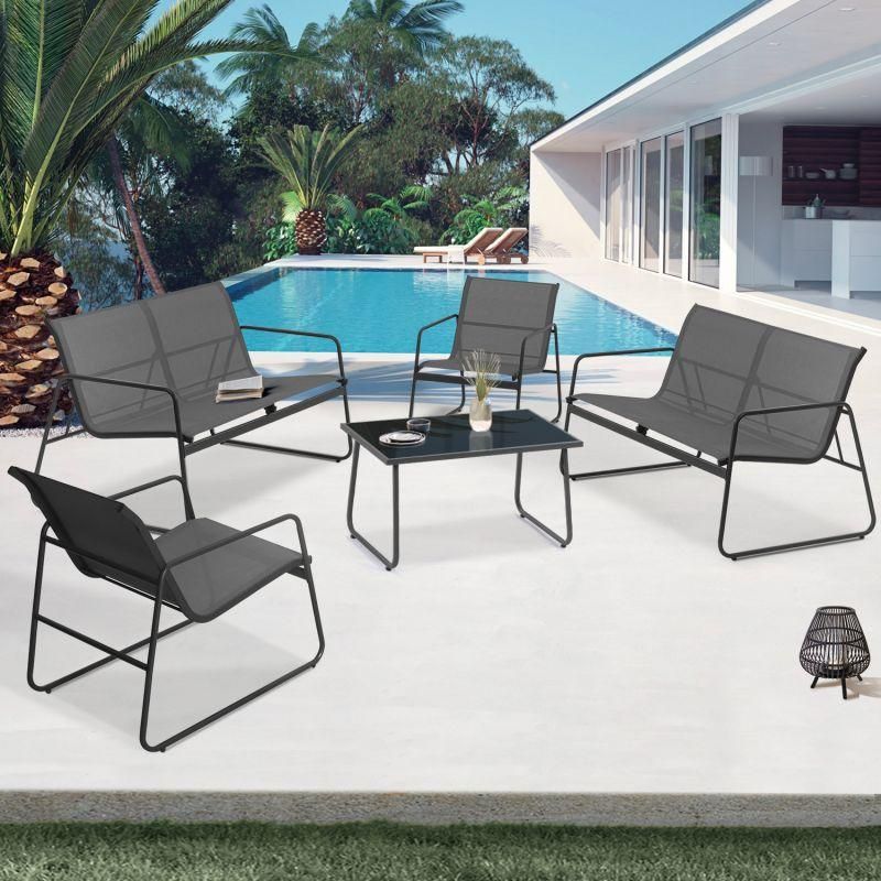 Salon De Jardin Bas Malaga 6 Places Avec Canap?S, Fauteuils Et Table Gris A... - 9