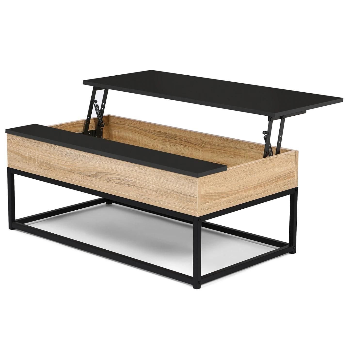 Table Basse Plateau Relevable Noir Boston Design Industriel - 2