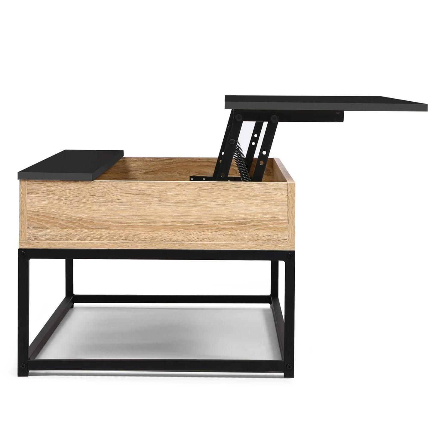Table Basse Plateau Relevable Noir Boston Design Industriel - 3