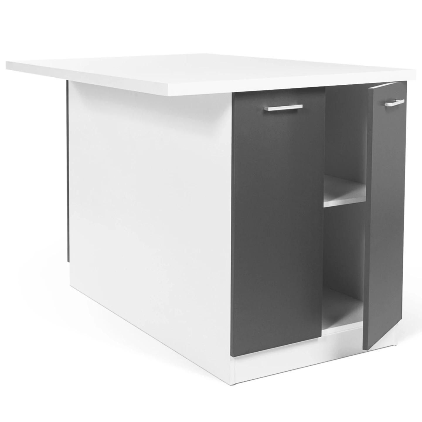 Ilot Central Ivo 120 Cm Blanc Et Gris Avec Plan De Travail - 6