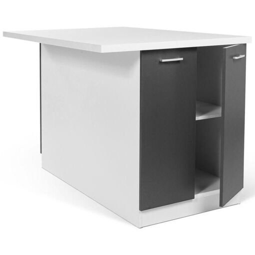 Ilot Central Ivo 120 Cm Blanc Et Gris Avec Plan De Travail - 7