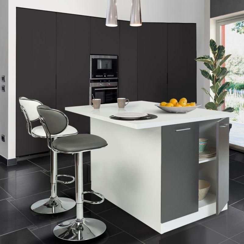 Ilot Central Ivo 120 Cm Blanc Et Gris Avec Plan De Travail - 10