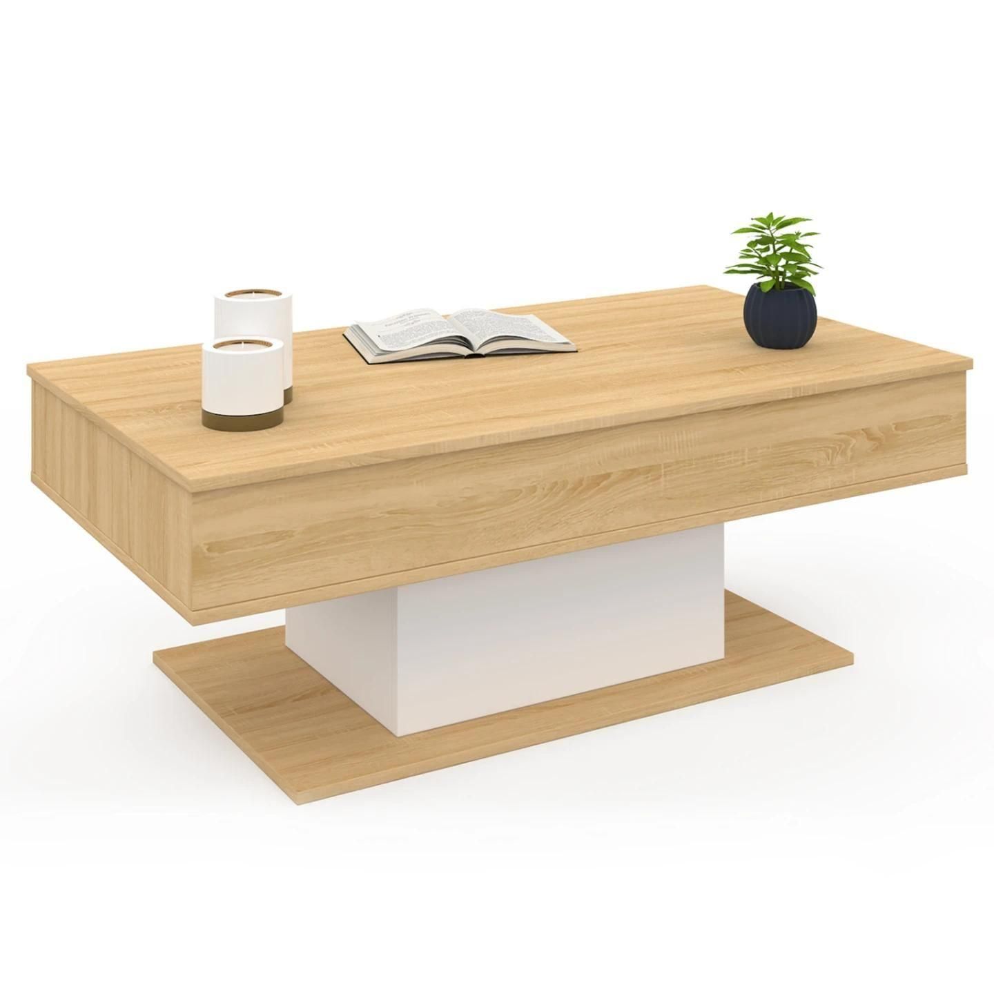 Table Basse Plateau Relevable Eden Bois Et Blanc - 4