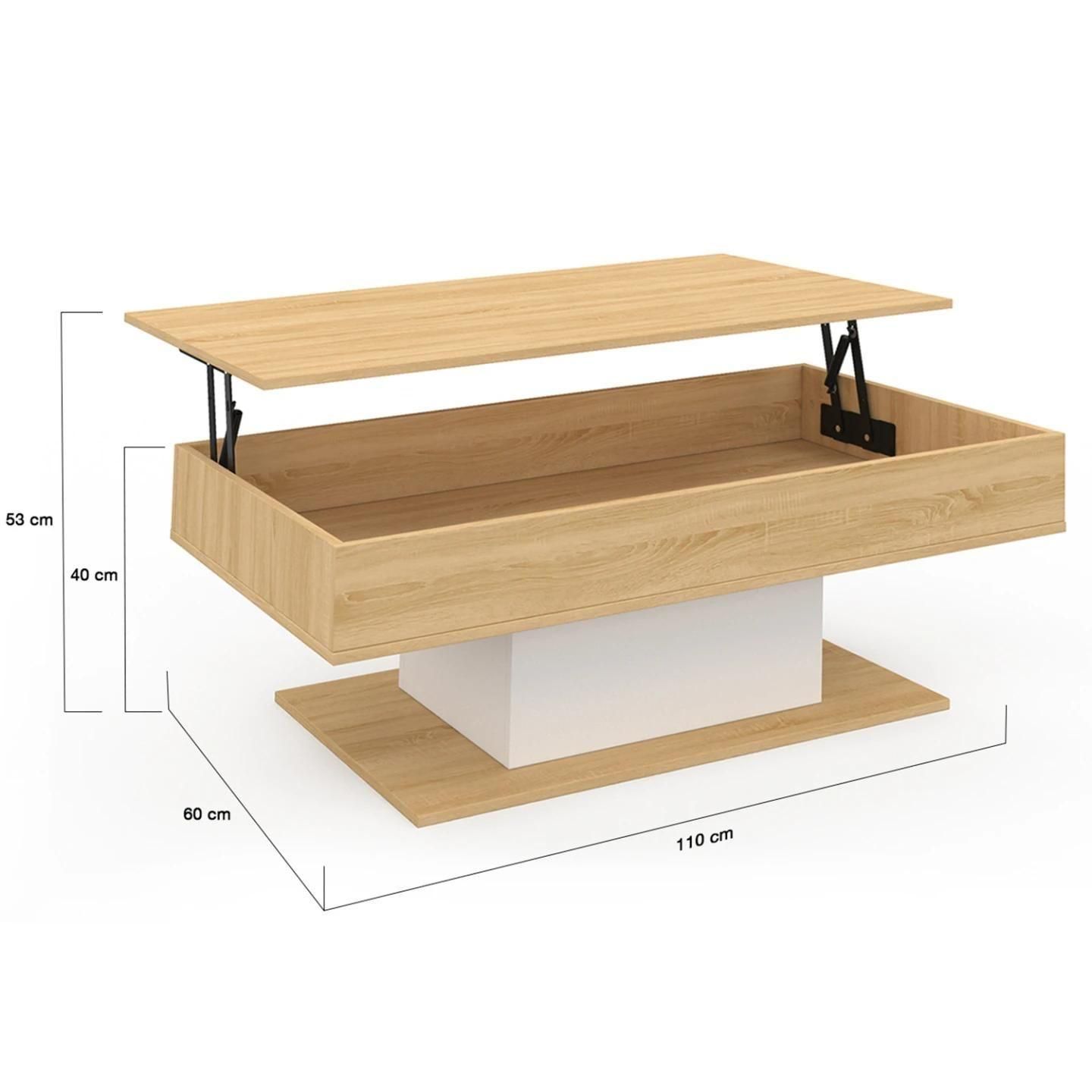 Table Basse Plateau Relevable Eden Bois Et Blanc - 5