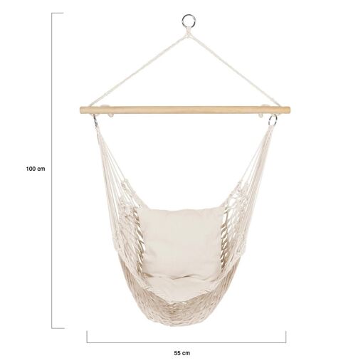 Fauteuil Suspendu Bohème 2 Coussins Écru Design Macramé - 4