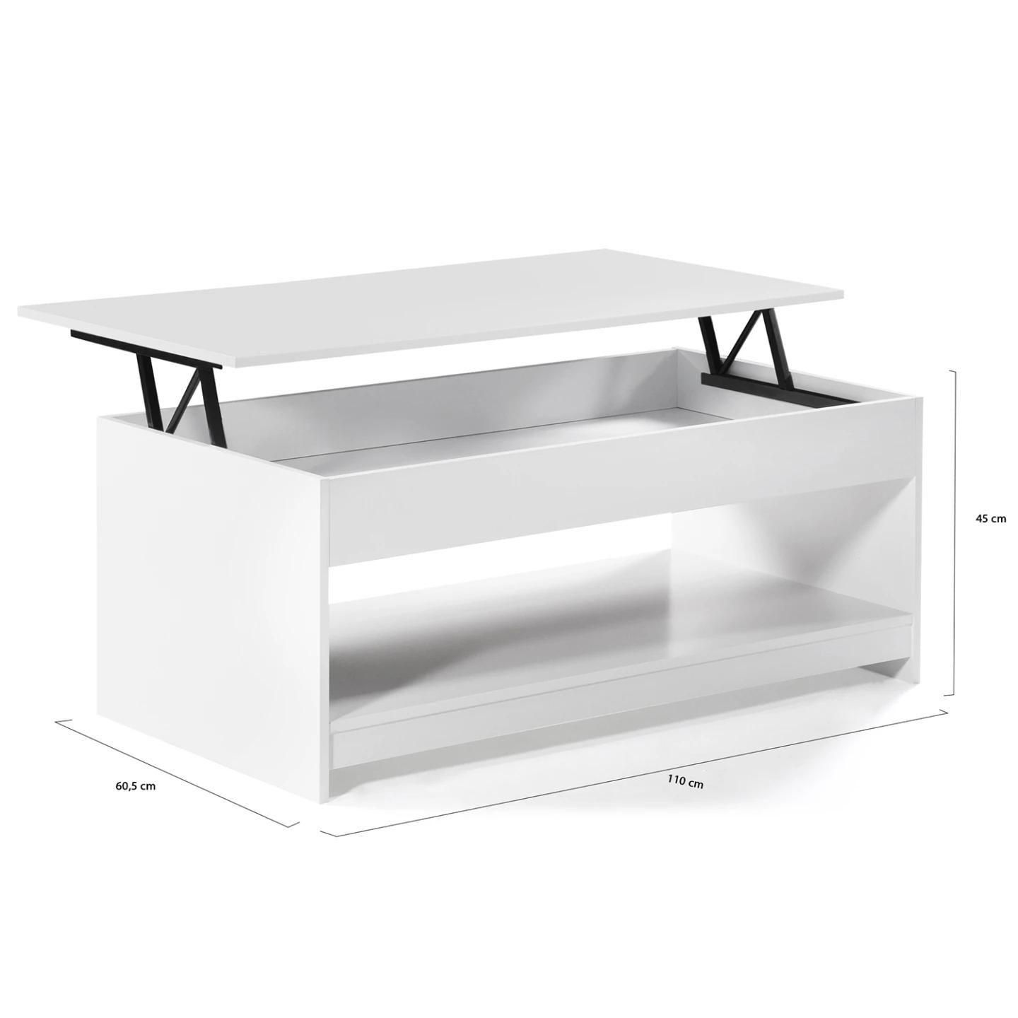 Table Basse Plateau Relevable Soa Bois Blanc - 5