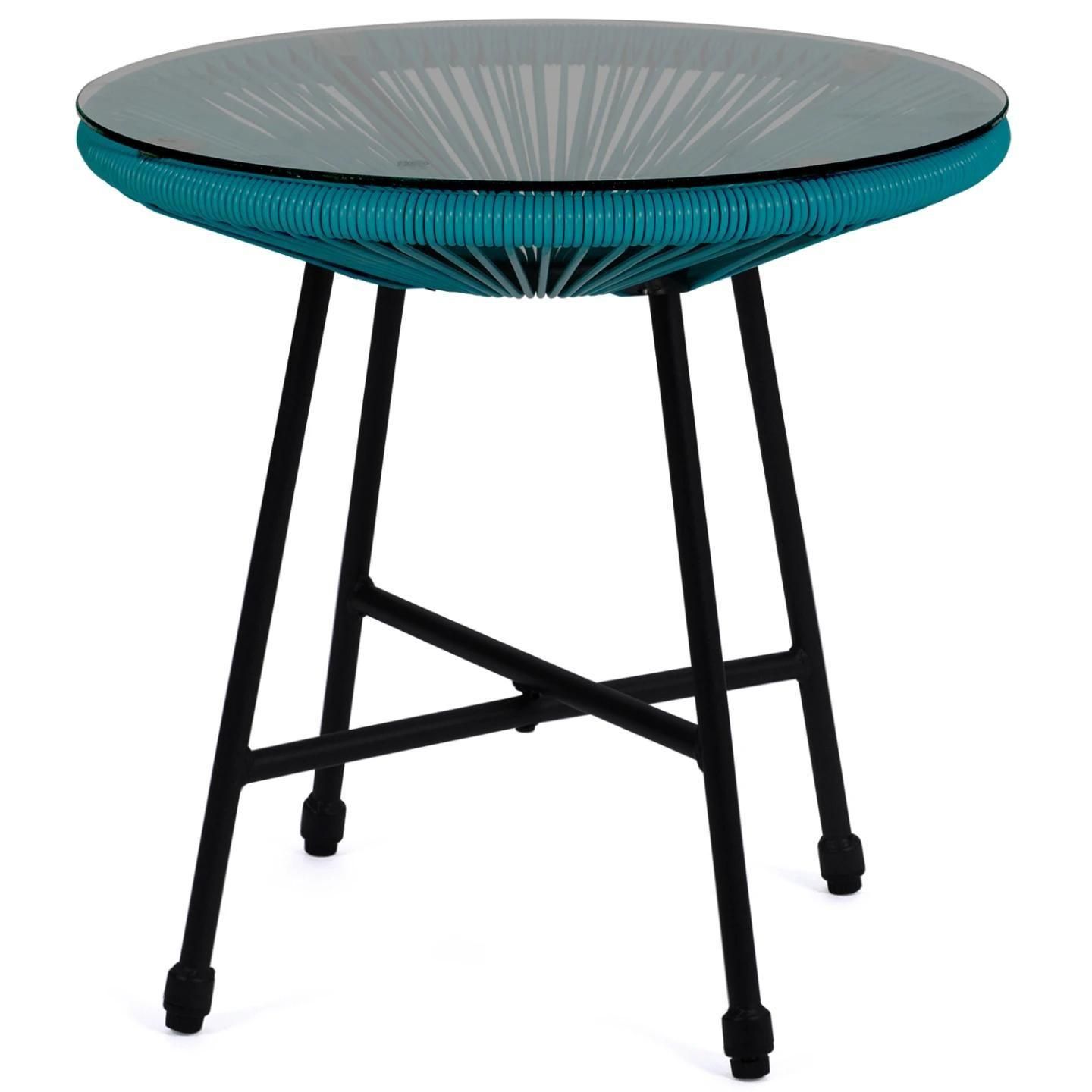 Idmarket Salon De Jardin Izmir Table Et 2 Fauteuils Oeuf Cordage Bleu Canar... - 3