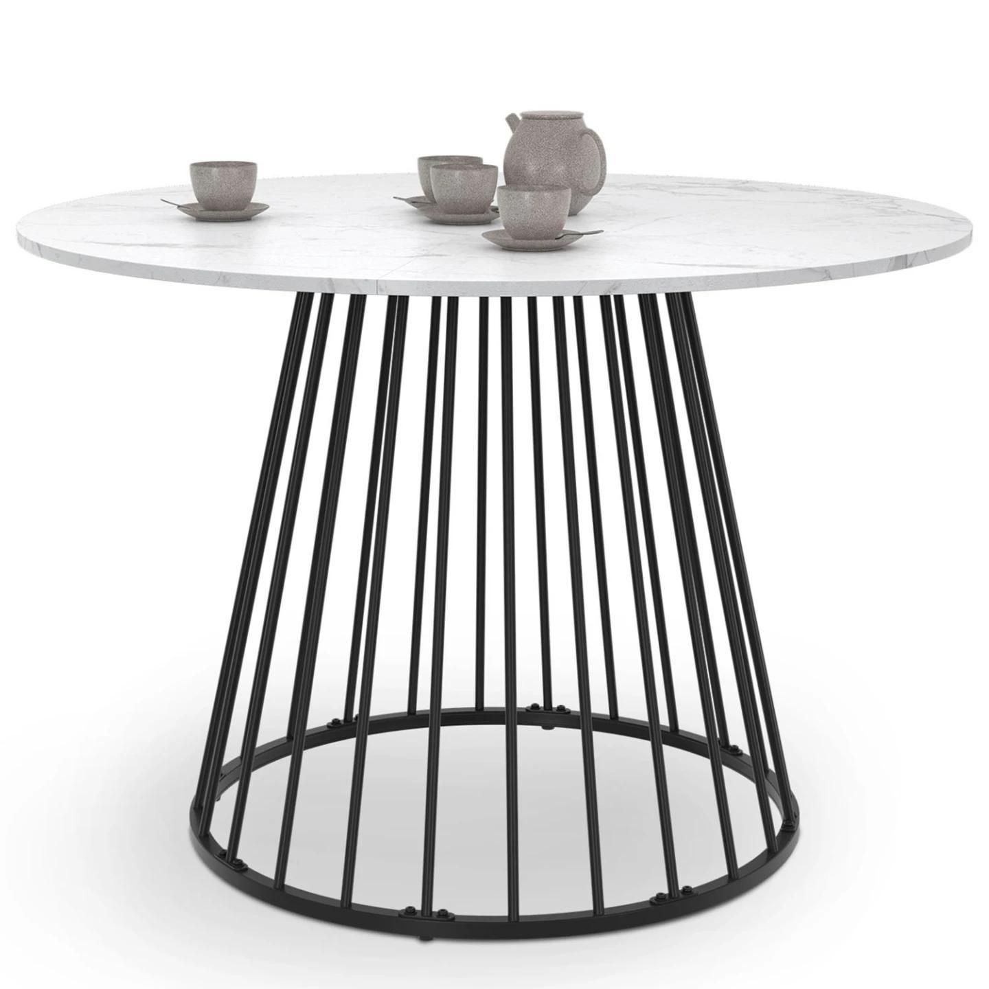 Table  Manger Ronde Yuna 4-6 Personnes Plateau Effet Marbre Blanc Alaska E... - 2
