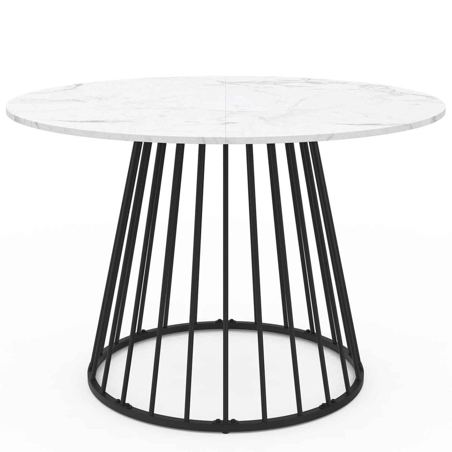 Table  Manger Ronde Yuna 4-6 Personnes Plateau Effet Marbre Blanc Alaska E... - 3