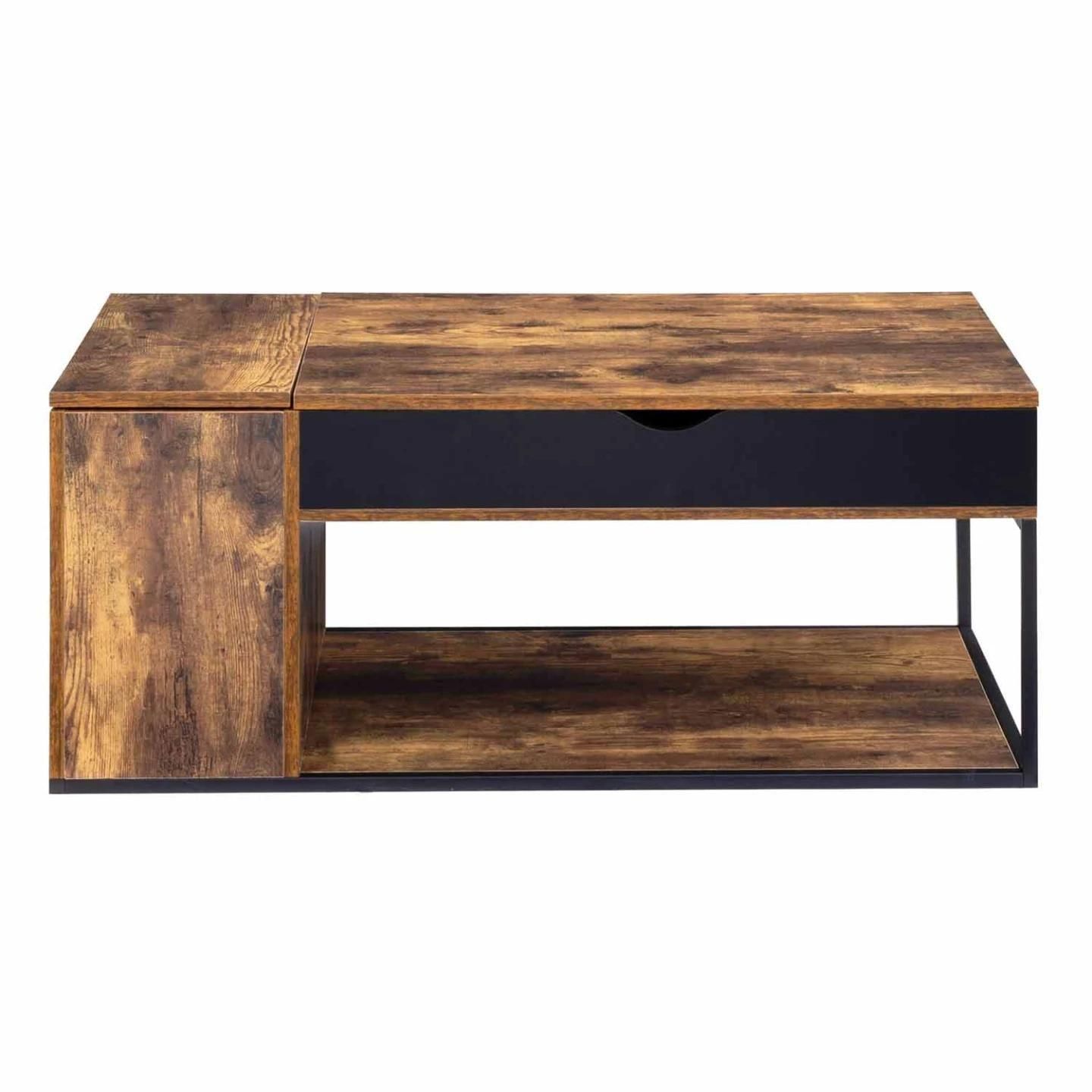 Table Basse Plateau Relevable Chicago Avec Coffre Design Industriel - 3