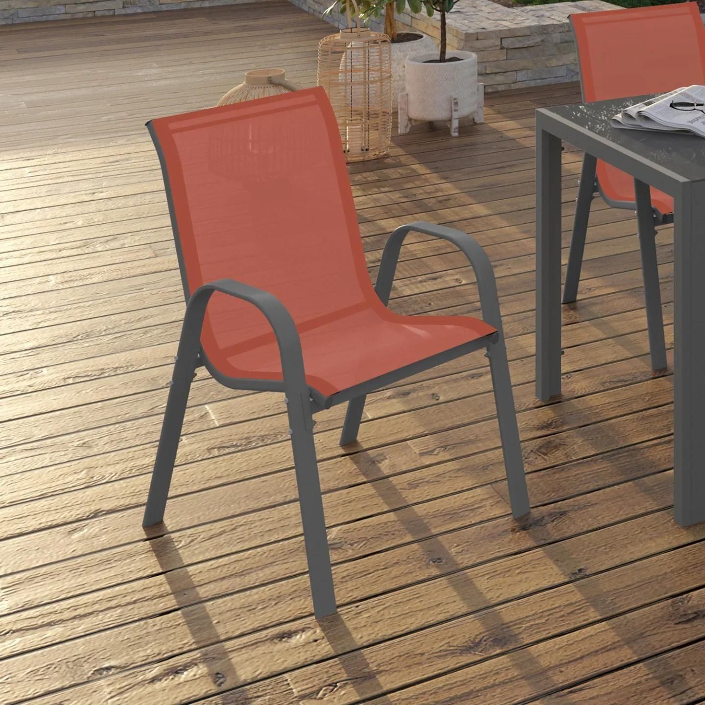 Lot De 6 Chaises De Jardin Lyma Mtal Et Textilne Empilables Terracotta