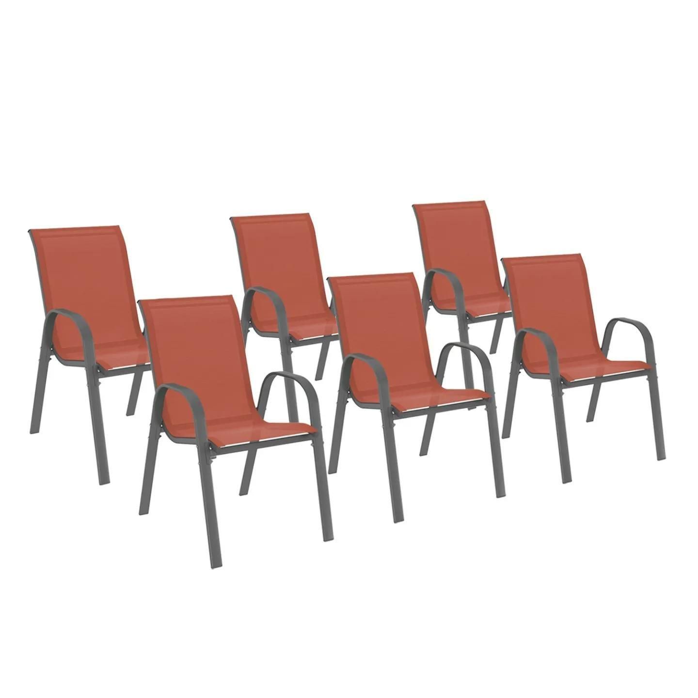 Lot De 6 Chaises De Jardin Lyma Mtal Et Textilne Empilables Terracotta - 2