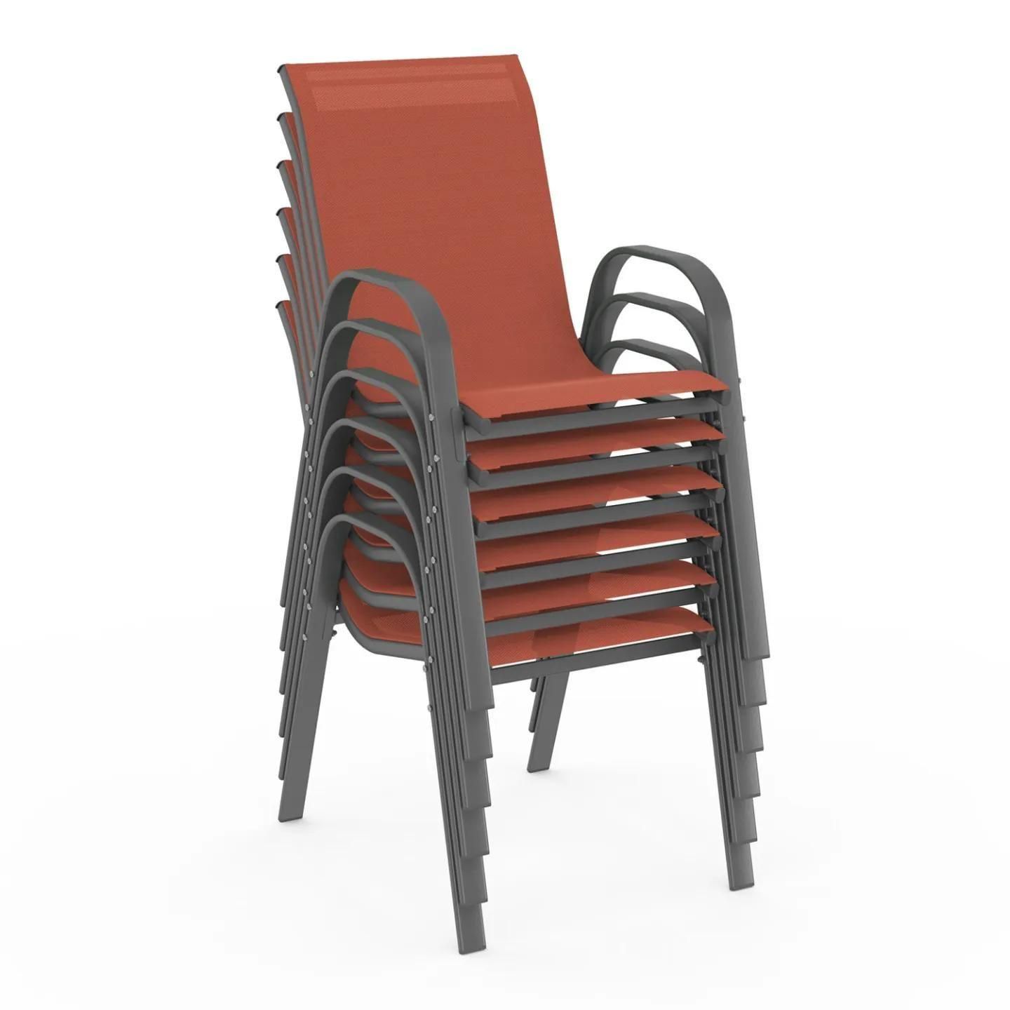 Lot De 6 Chaises De Jardin Lyma Mtal Et Textilne Empilables Terracotta - 4