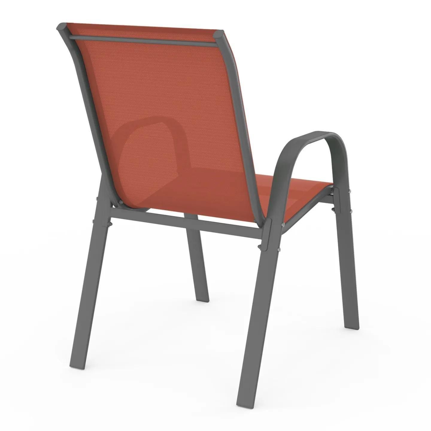 Lot De 6 Chaises De Jardin Lyma Mtal Et Textilne Empilables Terracotta - 5