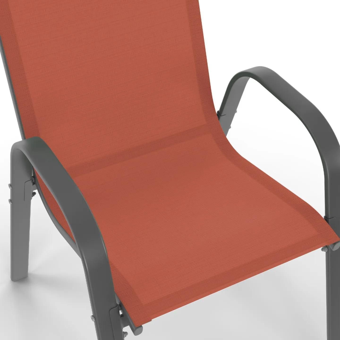 Lot De 6 Chaises De Jardin Lyma Mtal Et Textilne Empilables Terracotta - 7