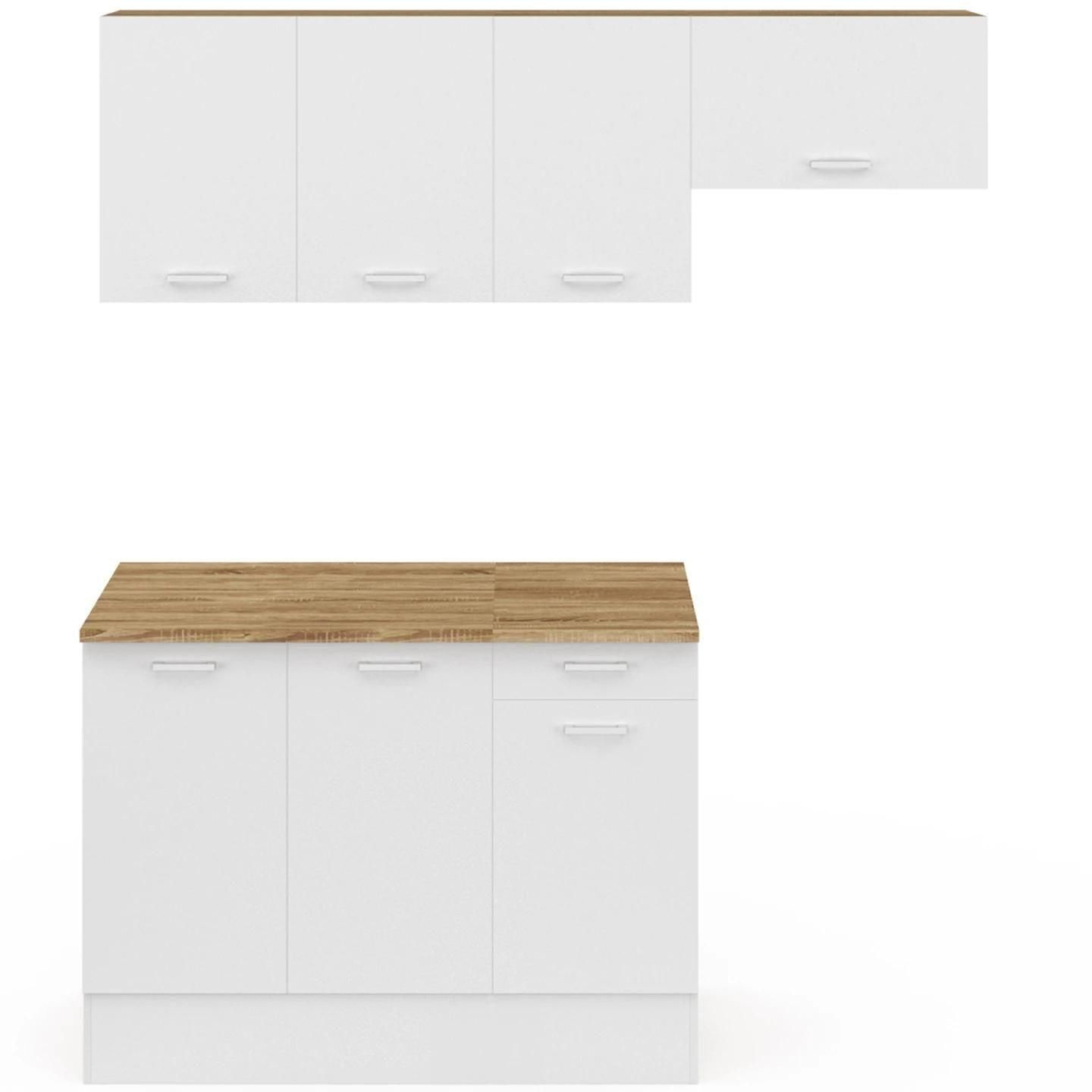 Cuisine Compl�te 180 Cm Subtil Avec Plan De Travail 5 �l�ments Bois Et Blan... - 3