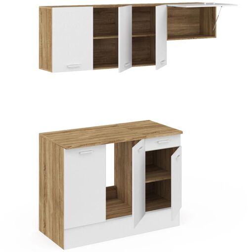 Cuisine Compl�te 180 Cm Subtil Avec Plan De Travail 5 �l�ments Bois Et Blan... - 4
