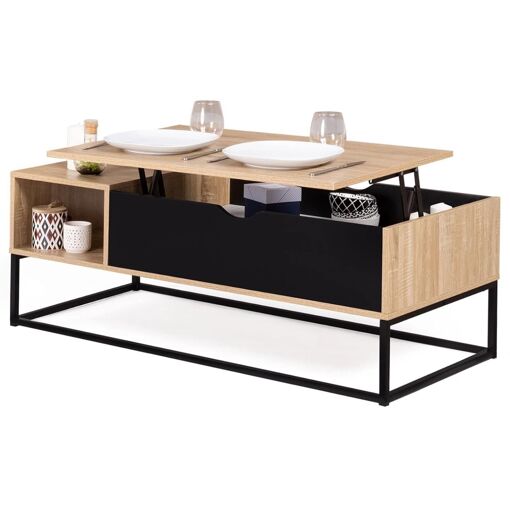 Table Basse Plateau Relevable Boston Avec Rangements Design Industriel - 2
