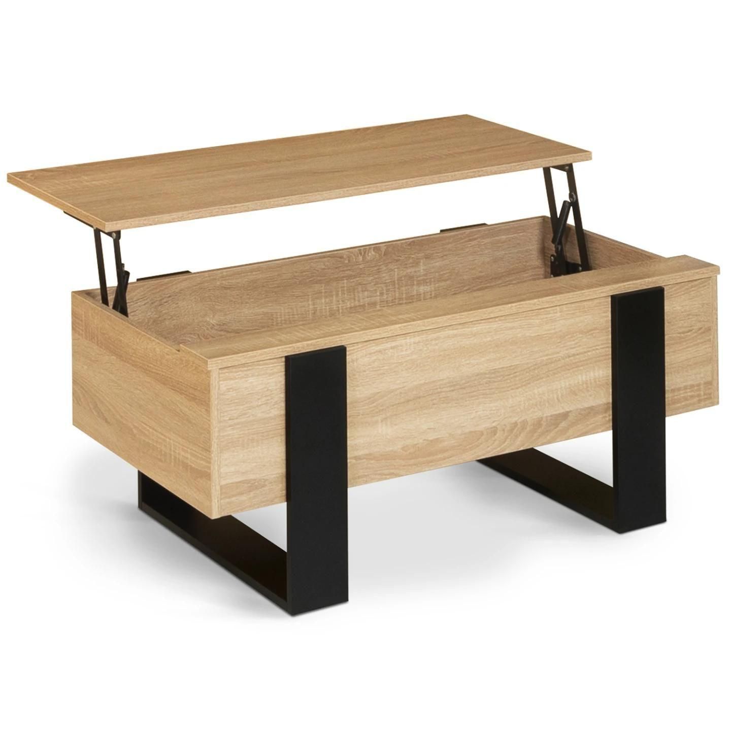 Table Basse Plateau Relevable Phoenix Bois Et Noir - 2