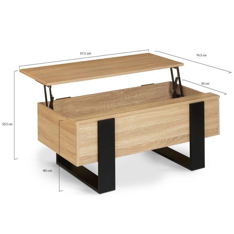 Table Basse Plateau Relevable Phoenix Bois Et Noir - 7