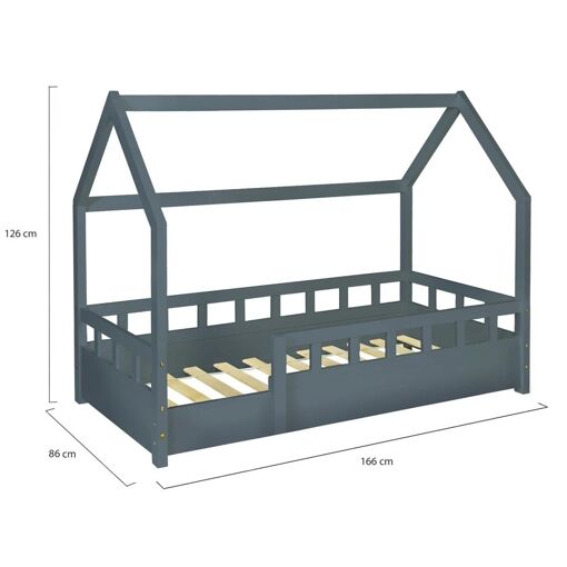 Lit Cabane Enfant 80 X 160 Cm Neree Gris - 6