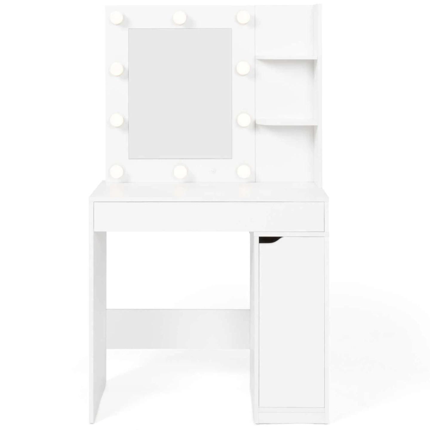 Coiffeuse Zelia Miroir Led Avec 1 Tiroir, tagres, Caisson De Rangement Et... - 4