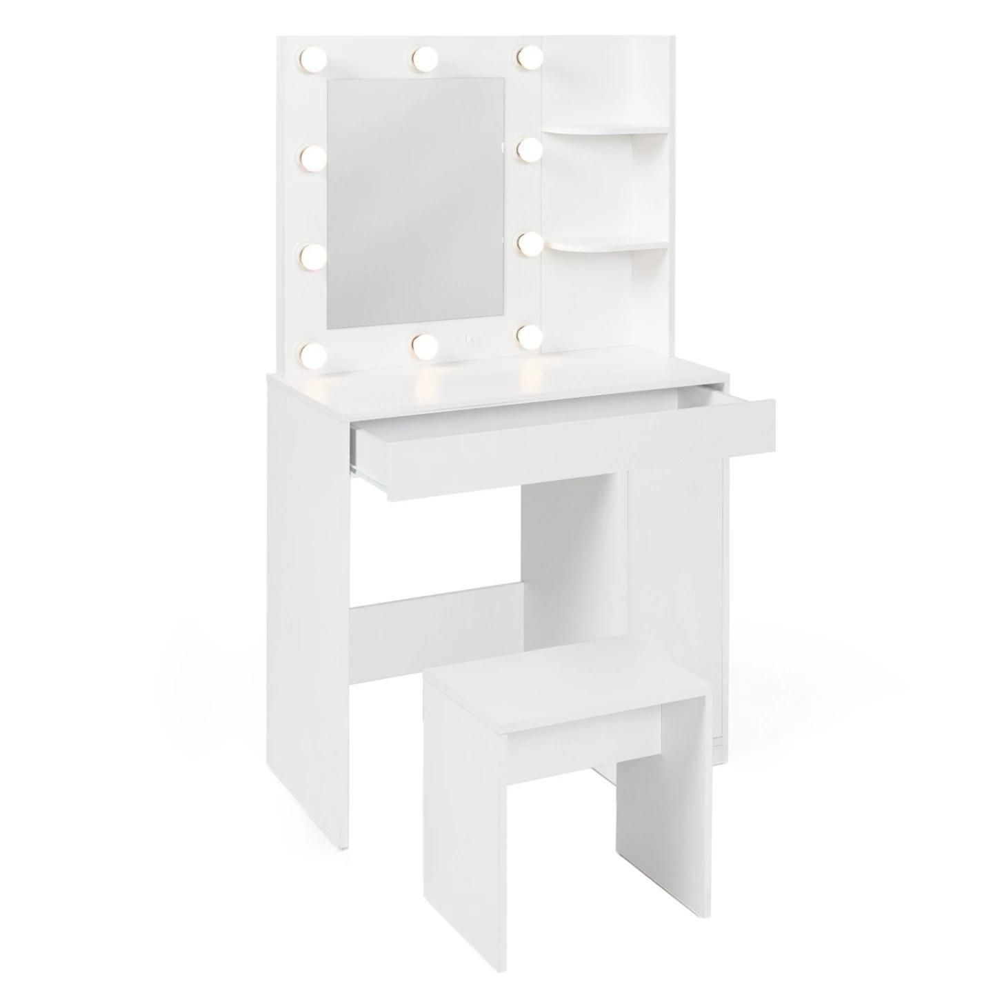 Coiffeuse Zelia Miroir Led Avec 1 Tiroir, tagres, Caisson De Rangement Et... - 5