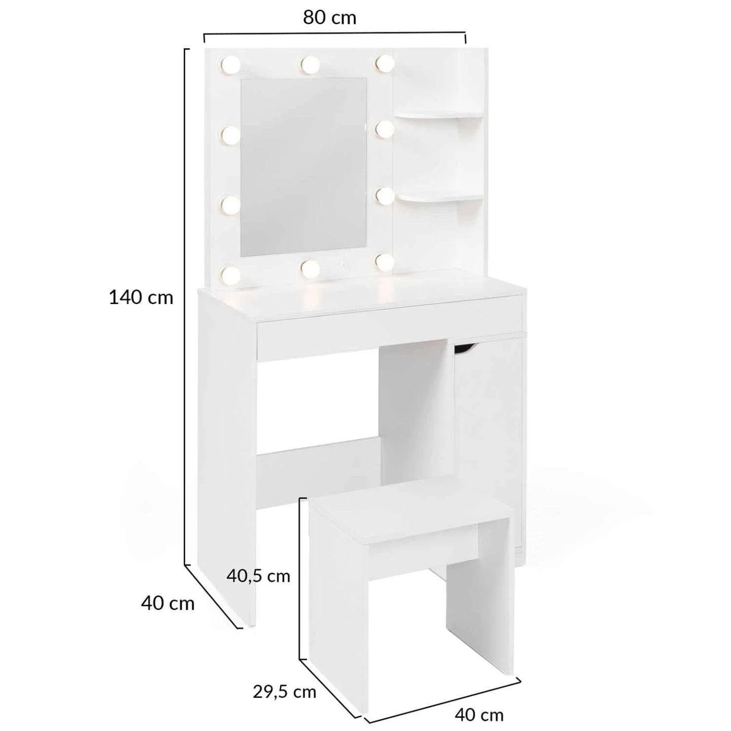 Coiffeuse Zelia Miroir Led Avec 1 Tiroir, tagres, Caisson De Rangement Et... - 6