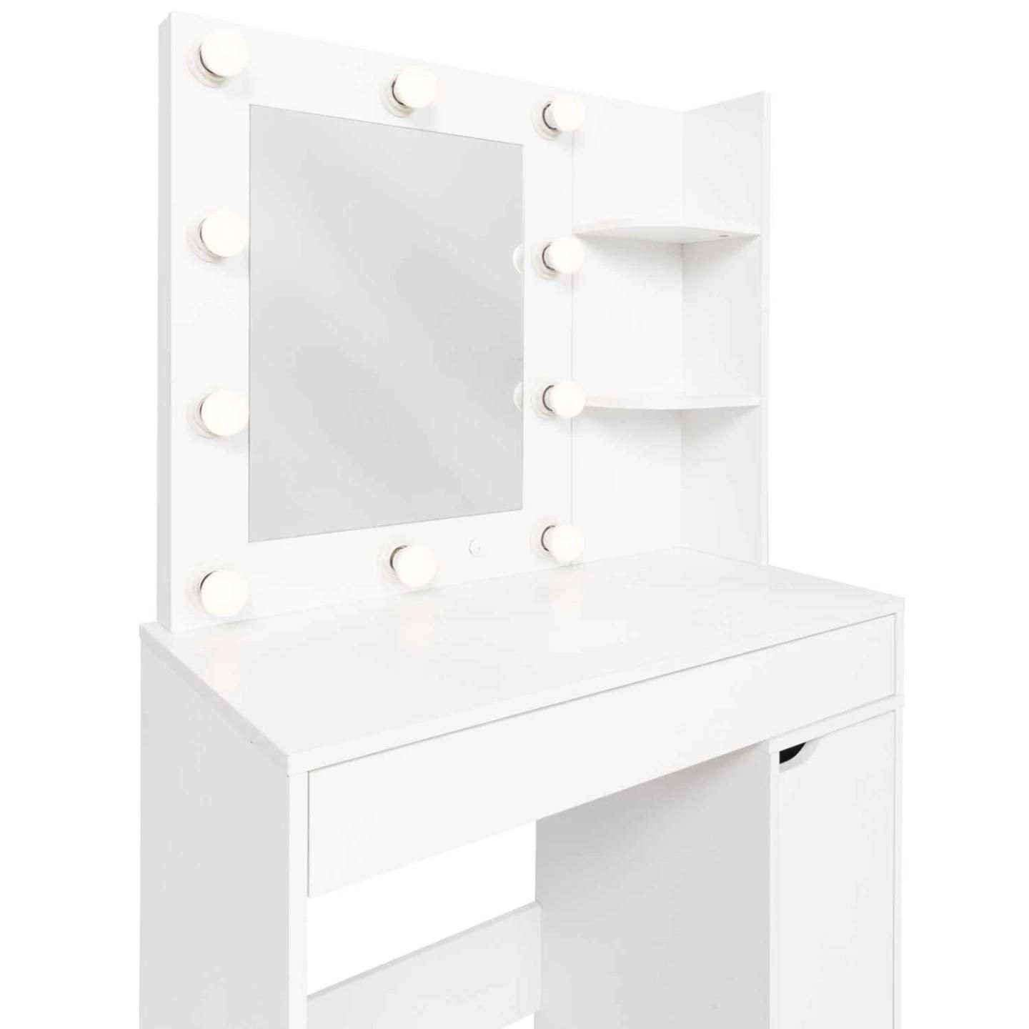Coiffeuse Zelia Miroir Led Avec 1 Tiroir, tagres, Caisson De Rangement Et... - 7