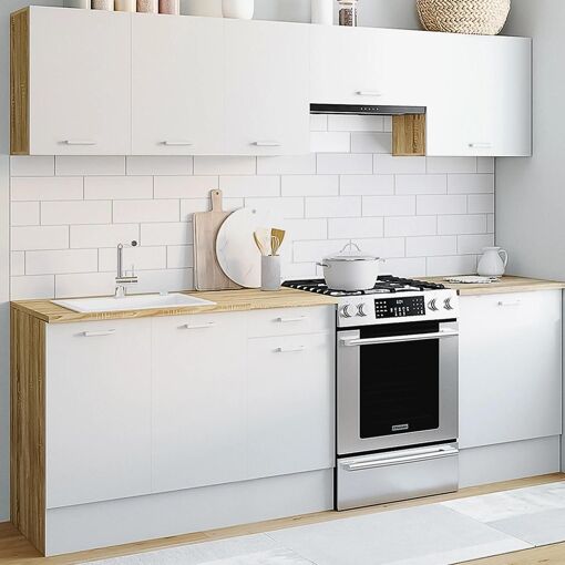 Cuisine Compl�te 240 Cm Subtil Avec Plan De Travail 7 �l�ments Bois Et Blan...
