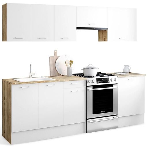 Cuisine Compl�te 240 Cm Subtil Avec Plan De Travail 7 �l�ments Bois Et Blan... - 2