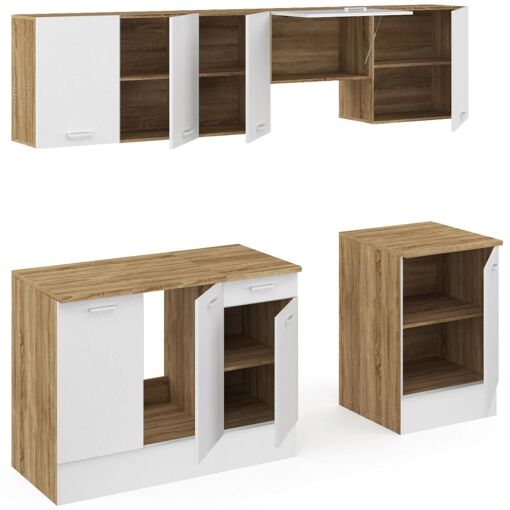 Cuisine Compl�te 240 Cm Subtil Avec Plan De Travail 7 �l�ments Bois Et Blan... - 4