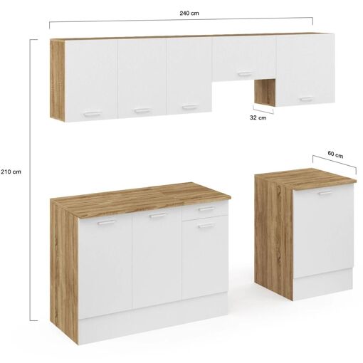 Cuisine Compl�te 240 Cm Subtil Avec Plan De Travail 7 �l�ments Bois Et Blan... - 5