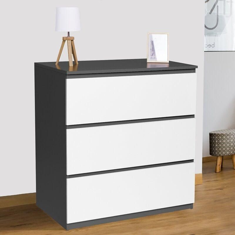 Commode 3 Tiroirs Tomi Bois Blanc Et Gris - 5