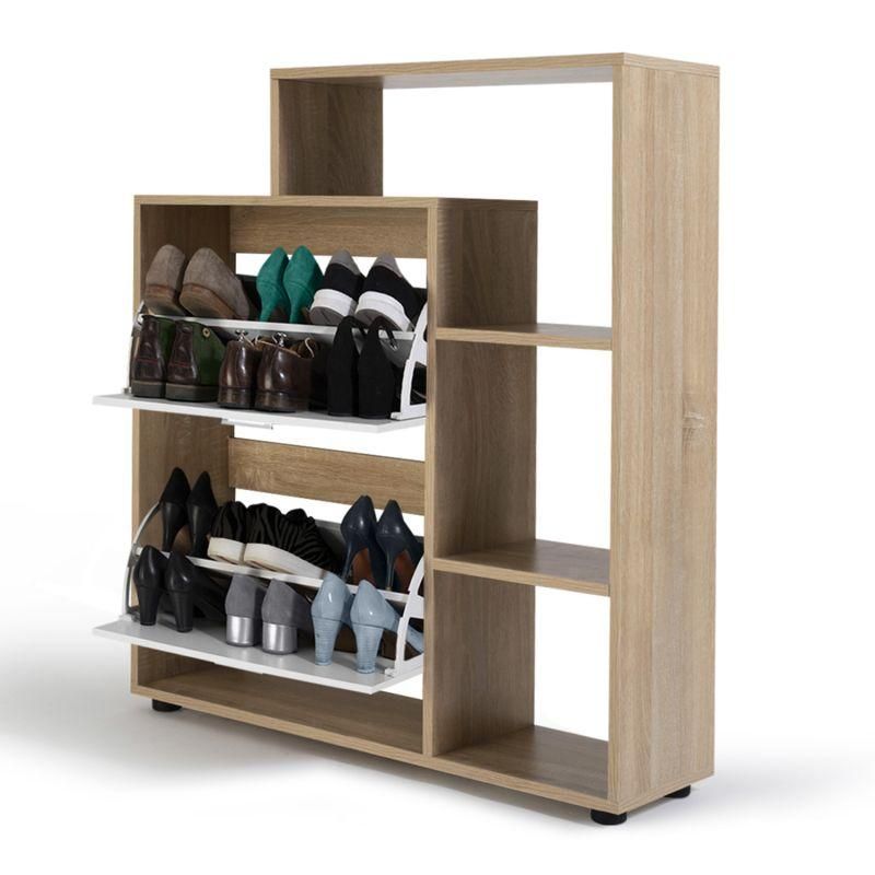 Meuble  Chaussures Imitation Htre 2 Portes Blanches Avec tagre - 5