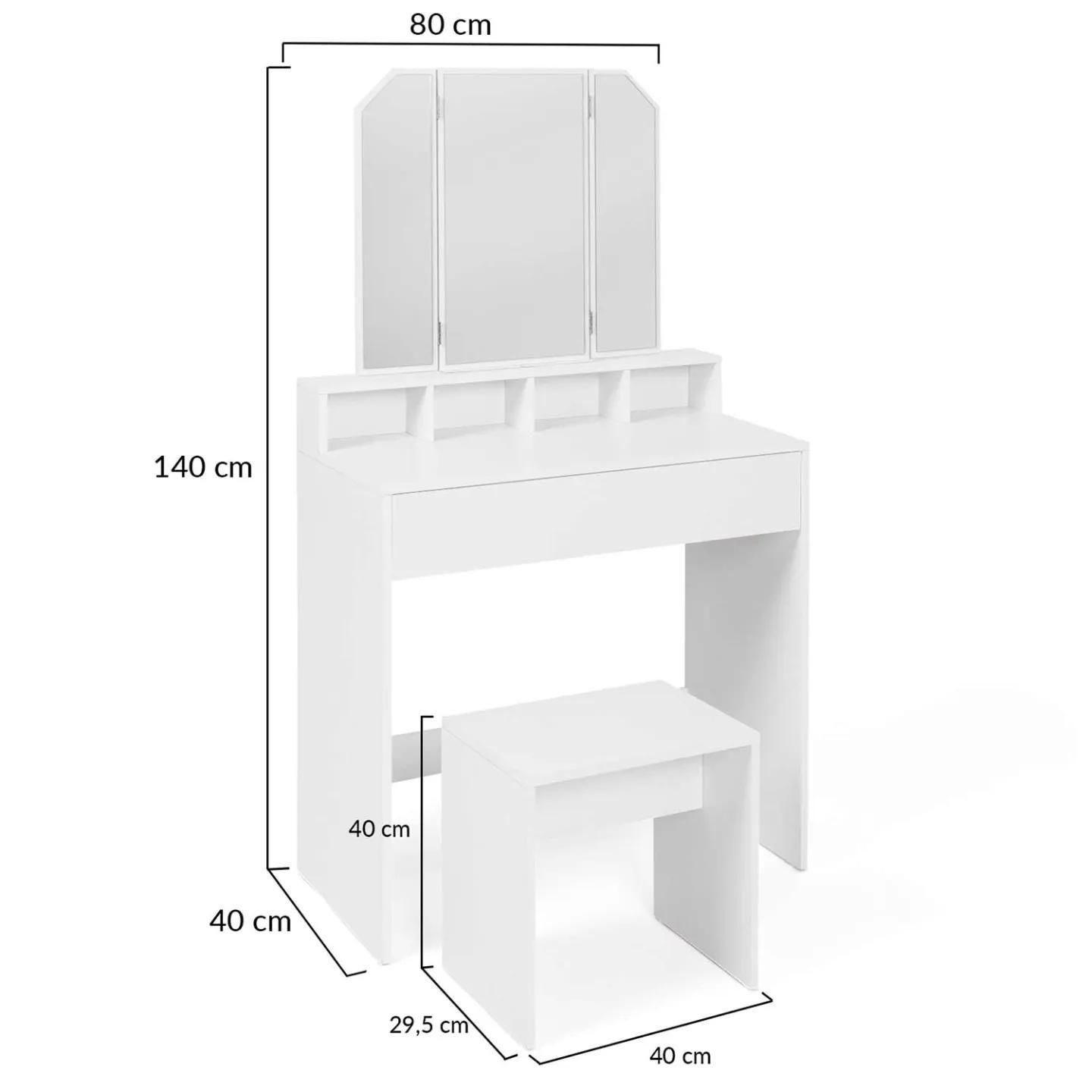 Coiffeuse Zelia 3 Miroirs Avec 4 Niches, 1 Tiroir Et Tabouret - 5